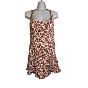 NWT Wild Fable Pink Floral Halter Romper Ruffled Hem Adjustable Tie Back L Boho